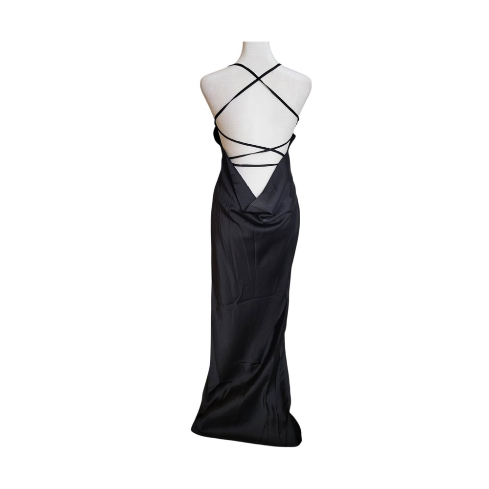 Satin Fun Night Out Maxi Dress Slip Gown Black Preppy Party Sassy 4 NWT SHEINBAE - Picture 6 of 9